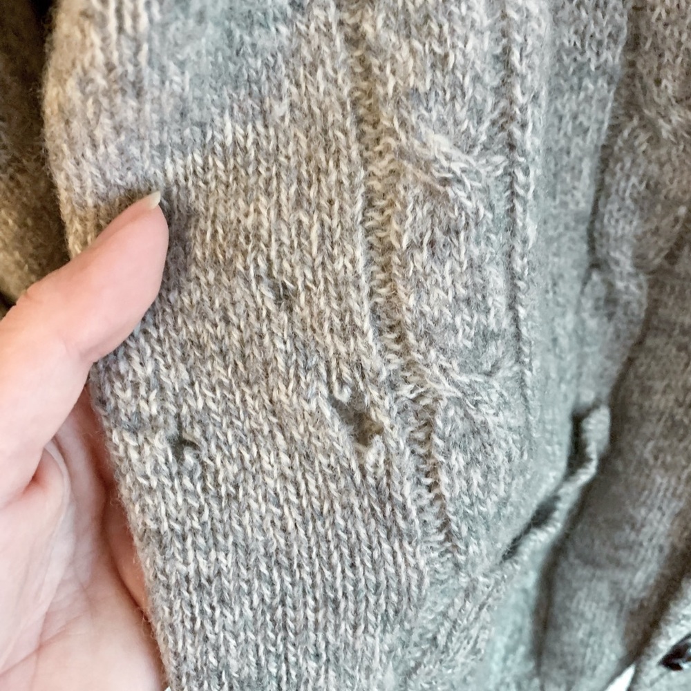 Oversized Vintage Grey Wool Cable Knit Cardigan Sweater | Cozy Grandpa Knit - Picture 6 of 6